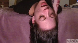 60FPS MiGia gets face destroyed from messy mouth fuck (close , upside down)