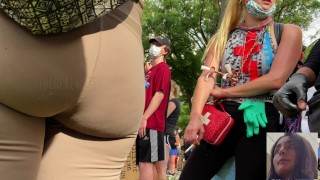 Candid 4k – Mia Khalifa Look-a-like in Brown Spandex (VPL)