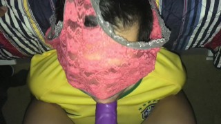 Lost A Bet, Mouth Fucked By Fat Purple Cock While Sniffing Dirty Panties