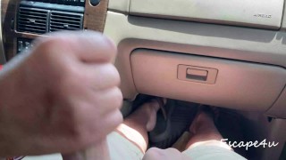 MILF gave Handjob while Driving and Licks Cum off Hand