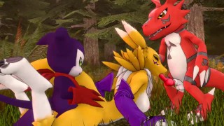 Renamon – Threesome with Guilmon and Impmon [Digimon]