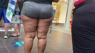 Thick Ebony PAEG in grey spandex shorts | Candid 4k