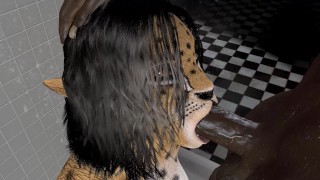 Cheetah Girl Blowjob in the shower Cum on Face Furry Cosplay